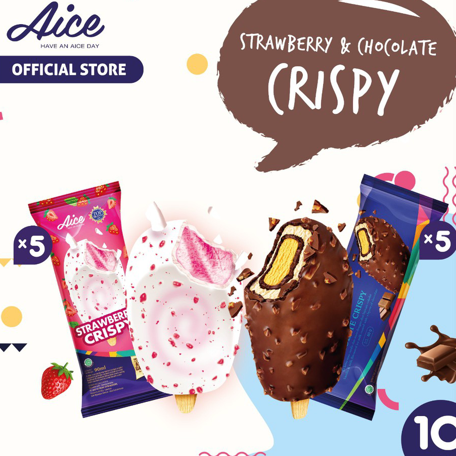 

VHZW4891 9.9 BRANDS FESTIVAL Paket Aice Ice Cream Strawberry Crispy 5 Pcs & Chocolate Crispy 5 pcs Eskrim Es Krim Flash Sale