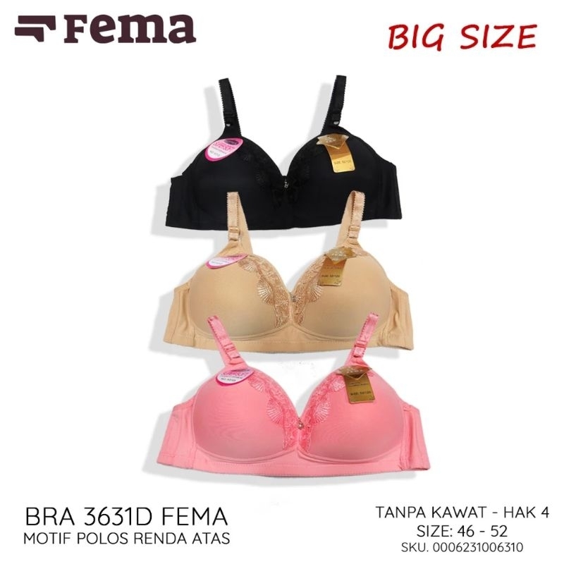 BRA JUMBO 631D CUP D RENDA Fema Big Size 46-52 Busa Tanpa Kawat/Bra Jumbo Big Size Kait 4