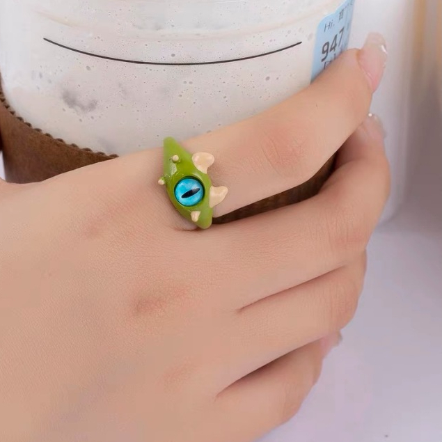 COD✨Funny Black Little Monster Green Mata Eye Cincin Akrilik Lucu Kecil Korea Gaya Untuk Anak Perempuan-Yinmer