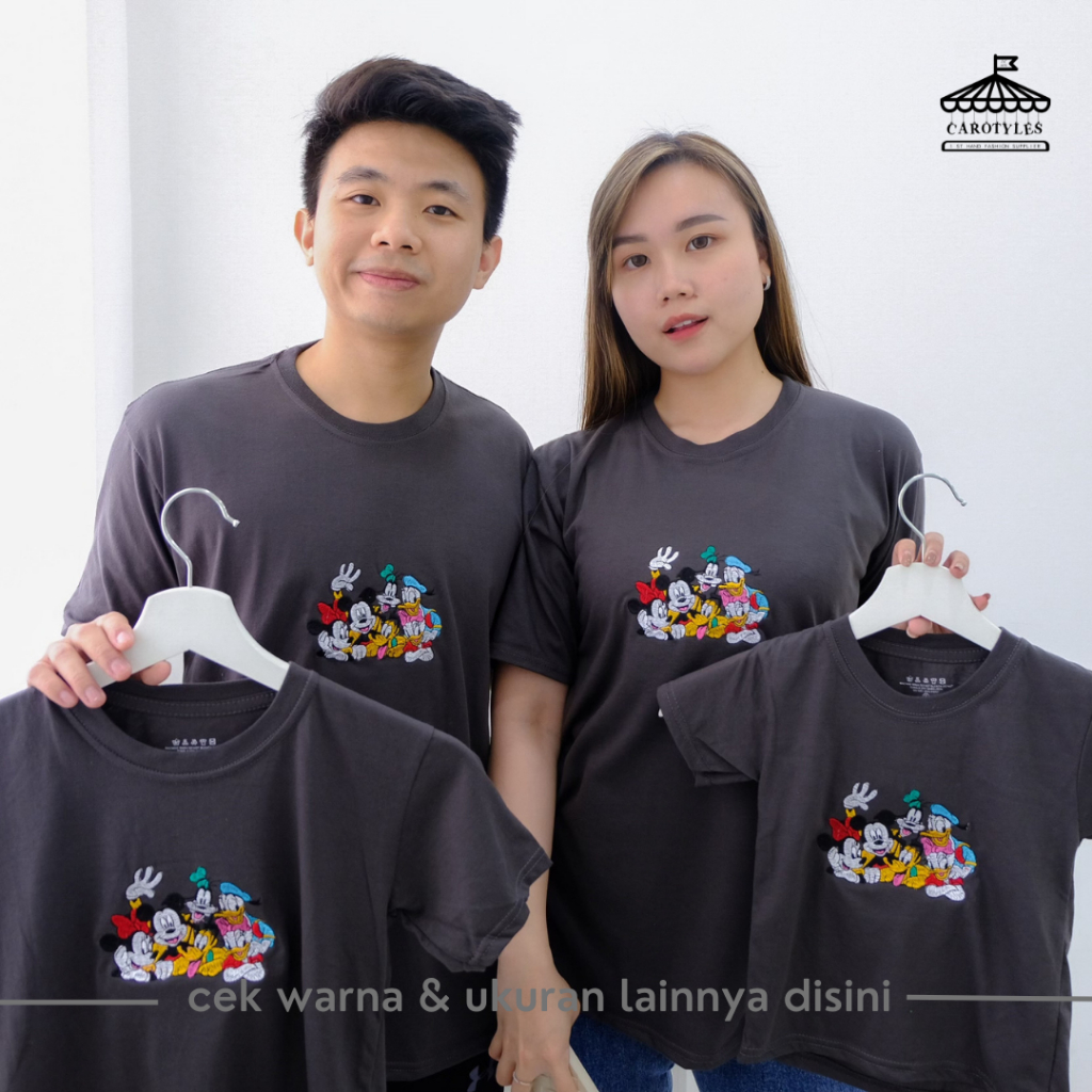 CAROTYLES Kaos Couple Keluarga Motif MK Family Bordir Wanita Lengan Pendek Katun
