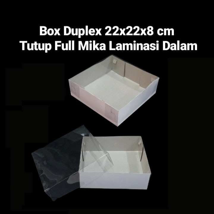 

(5 pcs) dus duplex laminasi dalam box tutup full mika kardus lapis legit kotak kemasan pudding cake ukuran 22x22x8cm