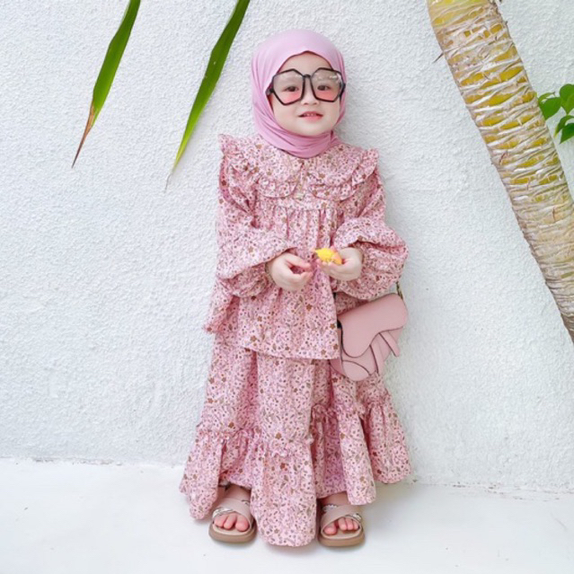 AYESHA - AURORA SET | ONE SET ATASAN DAN ROK ANAK MOTIF BUNGA