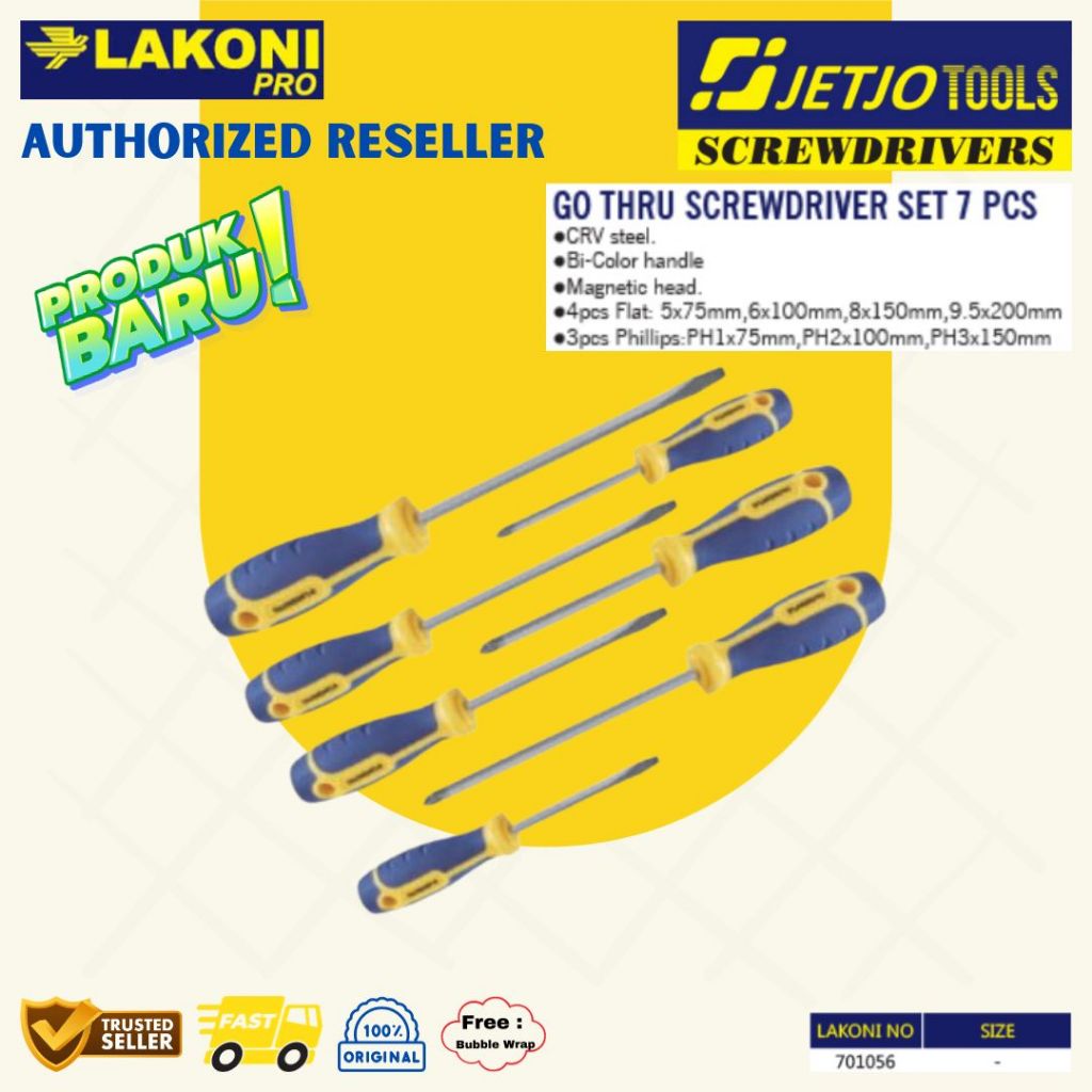 GK Jetjo Tools Lakoni Pro 701056 Obeng Set TPR Go Thru Screwdriver 7pcs Set