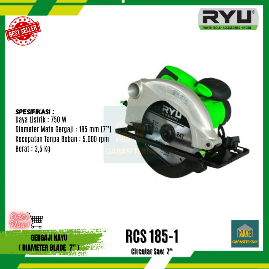 RYU RCS 185-1 - Gergaji 7 inchi RYU Mesin Circular Saw/MESIN GERGAJI KAYU 7 INCH/MESIN GERGAJI RYU/G