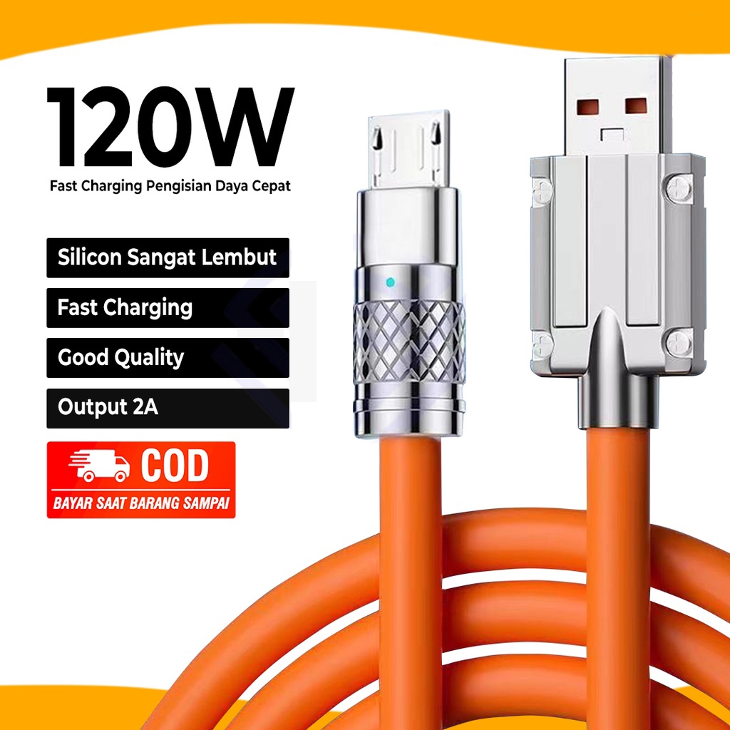 COD Baru - berkualitas tinggi 6A 1/1.5/2M Kabel Data USB Micro/USB Type c/ USB Lightning 120W Super 