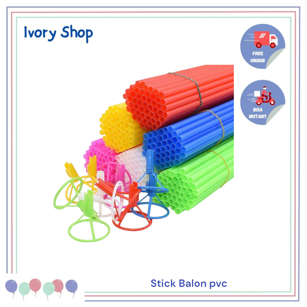 Stick Balon pvc dengan cup  / Stik Gagang balon foil  / tongkat balon warna warni besar 40cm