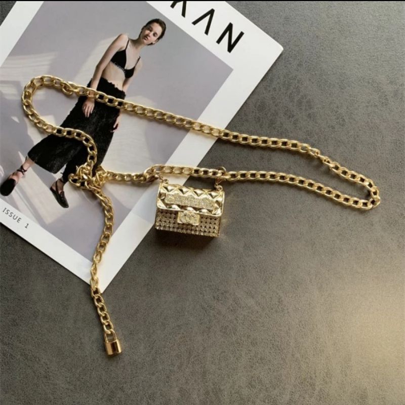 Waist bag mini tas logam kecil aksesoris pinggang wanita