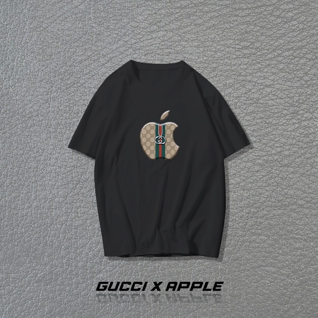 Baju Kaos T Shirt Cotton katun 100% original combed 24s Premium Pria Wanita Unisex gucci x apple