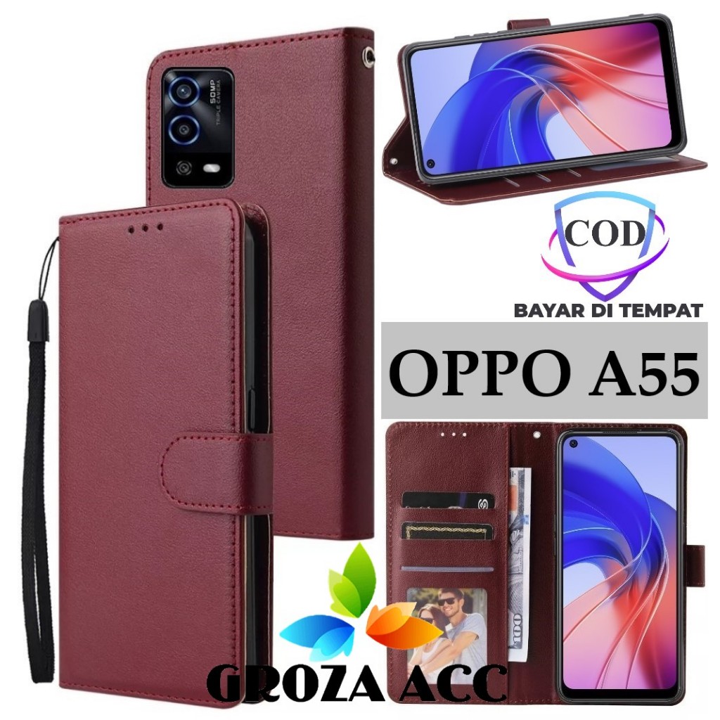 Flip Case OPPO A55 Case Wallet Kulit Casing Dompet Case Wallet Leather Flip Case OPPO A55 Casing hp 