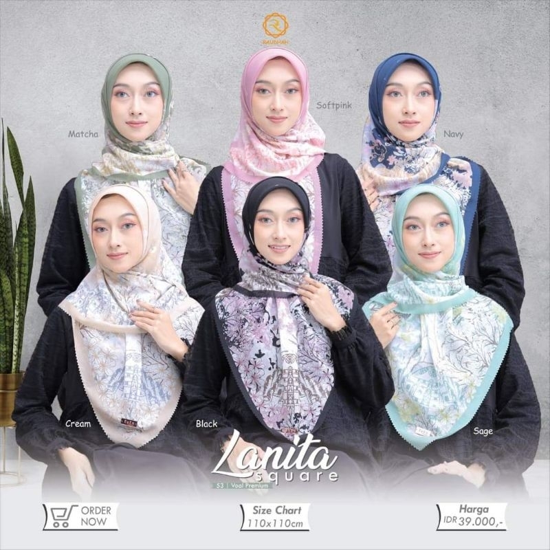 Hijab Segi Empat Zyza Hijab Raudhah Scarf Premium Lanita Square Series