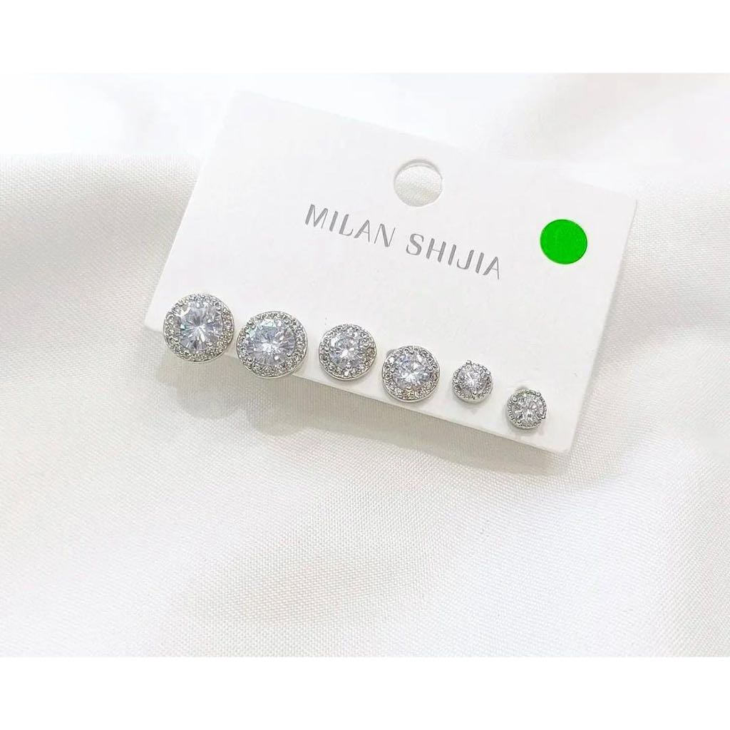 Anting Crystal Titanium Bulat 3Pcs