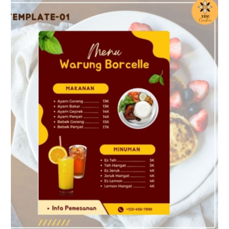Menu makanan ukuran A4