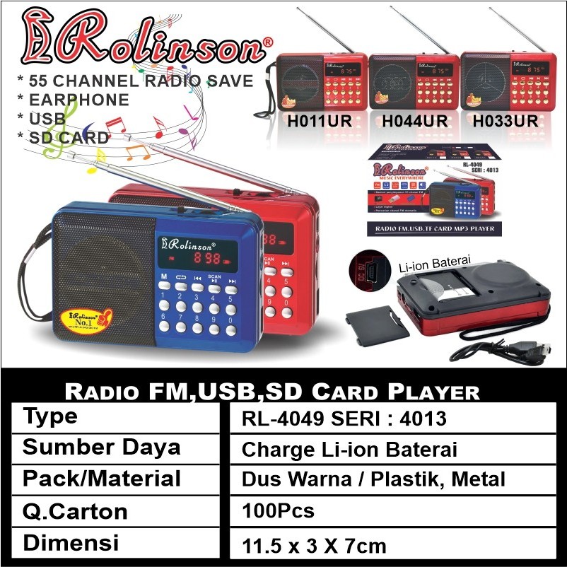 RADIO KECIL RADIO ROLINSON RL-4049 SERI 4013 RADIO FM SPEAKER ROLINSON