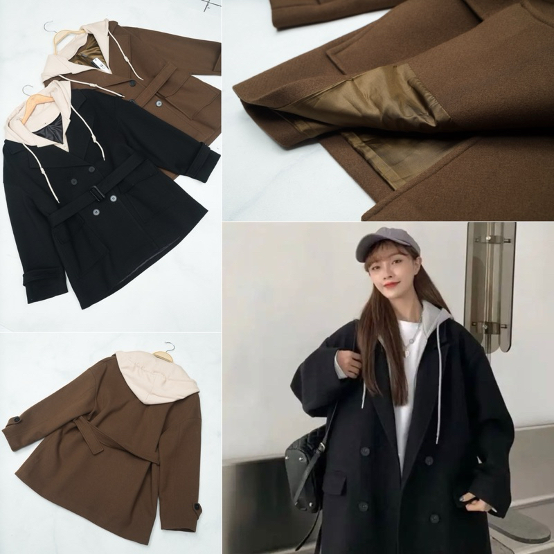 MANTEL HOODIE WANITA BAHAN WOL TEBAL PREMIUM