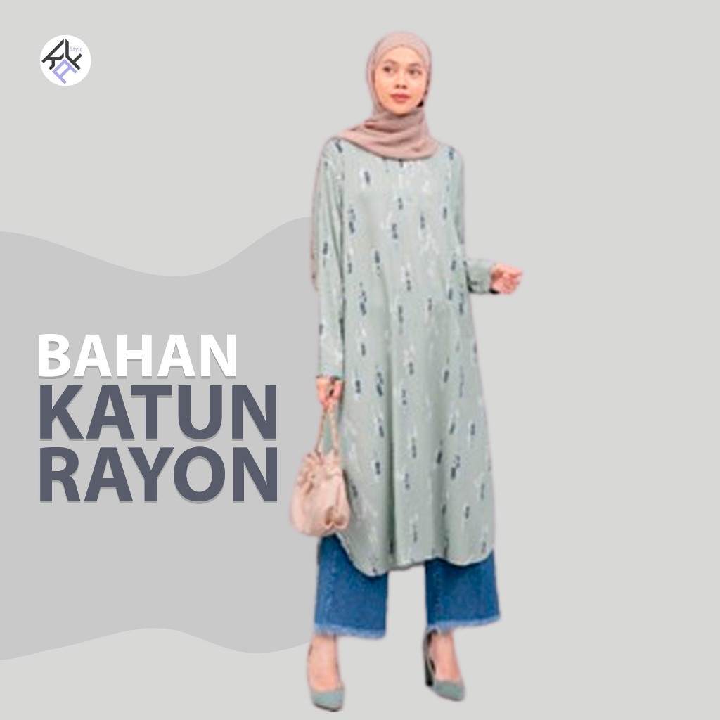 Baju Atasan Tunik Muslim Panjang Remaja Wanita Hijab Dewasa Bahan Katun Rayon Motif Kekinian Terbaru