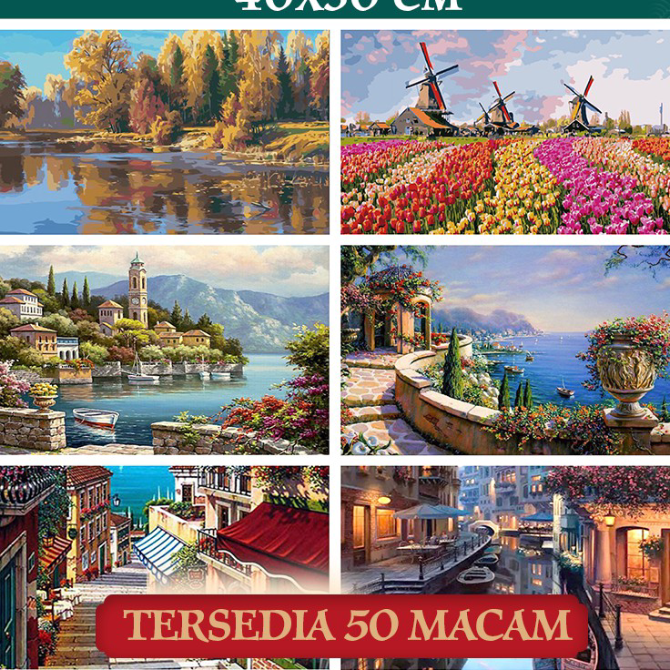 

Terupdate 【 40x50cm 】Canvas Paint By Number Kit Digital Oil Painting DIY Painting kit Lukisan Produk