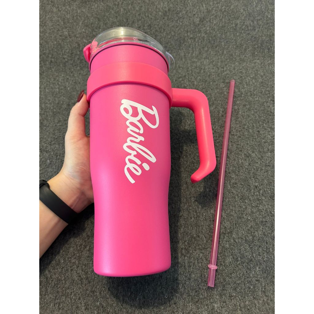 Barbie Miniso Neon Pink Stainless Tumbler With Straw 1600 mls
