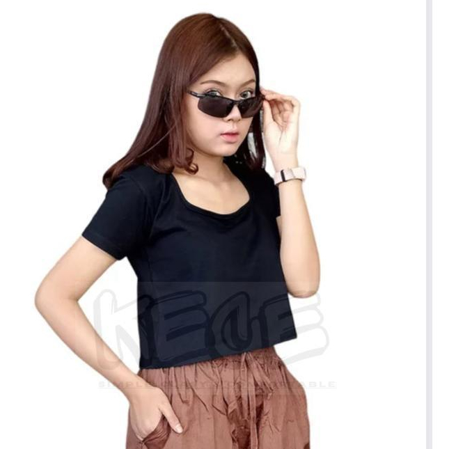 KAOS CROP TOP  WANITA KERAH U CROP TEE KOAS POLOS WANITA COTTON COMBED 30 s(KAOS RUMAHAN)