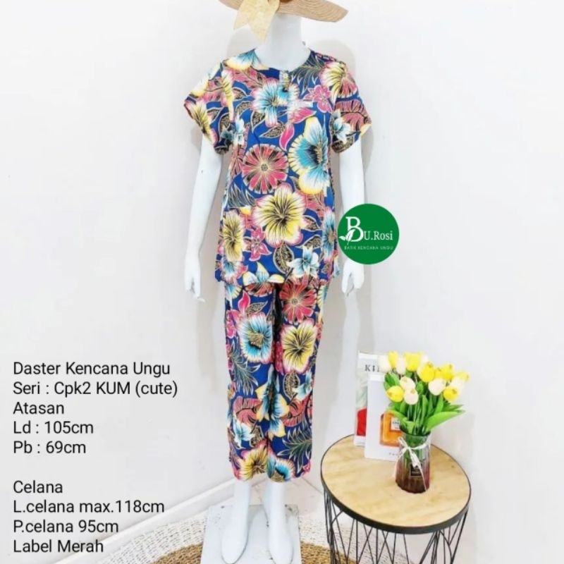 Burosi Setelan Celana Panjang Batik Kencana Ungu Cpk2 Kum Cute Label Merah