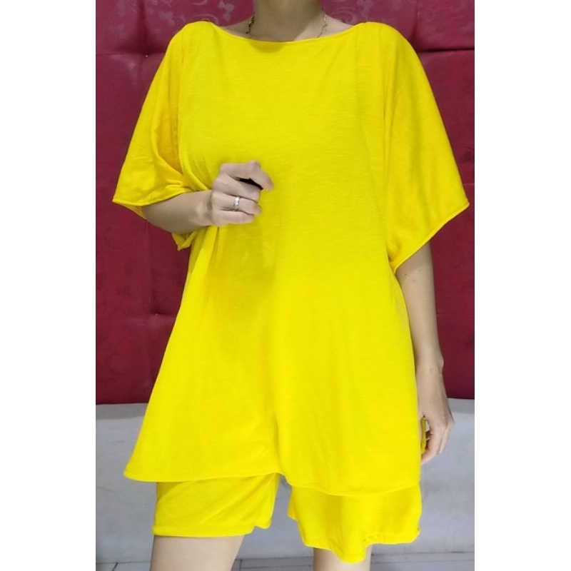 SET BAJU TIDUR PIYAMA CELANA PENDEK LENGAN TEROMPET DAN CROP