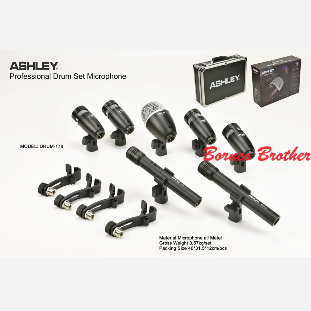 Ashley DRUM-178 DRUM 178 Original Mic Drum Set Professional isi 7 Pcs