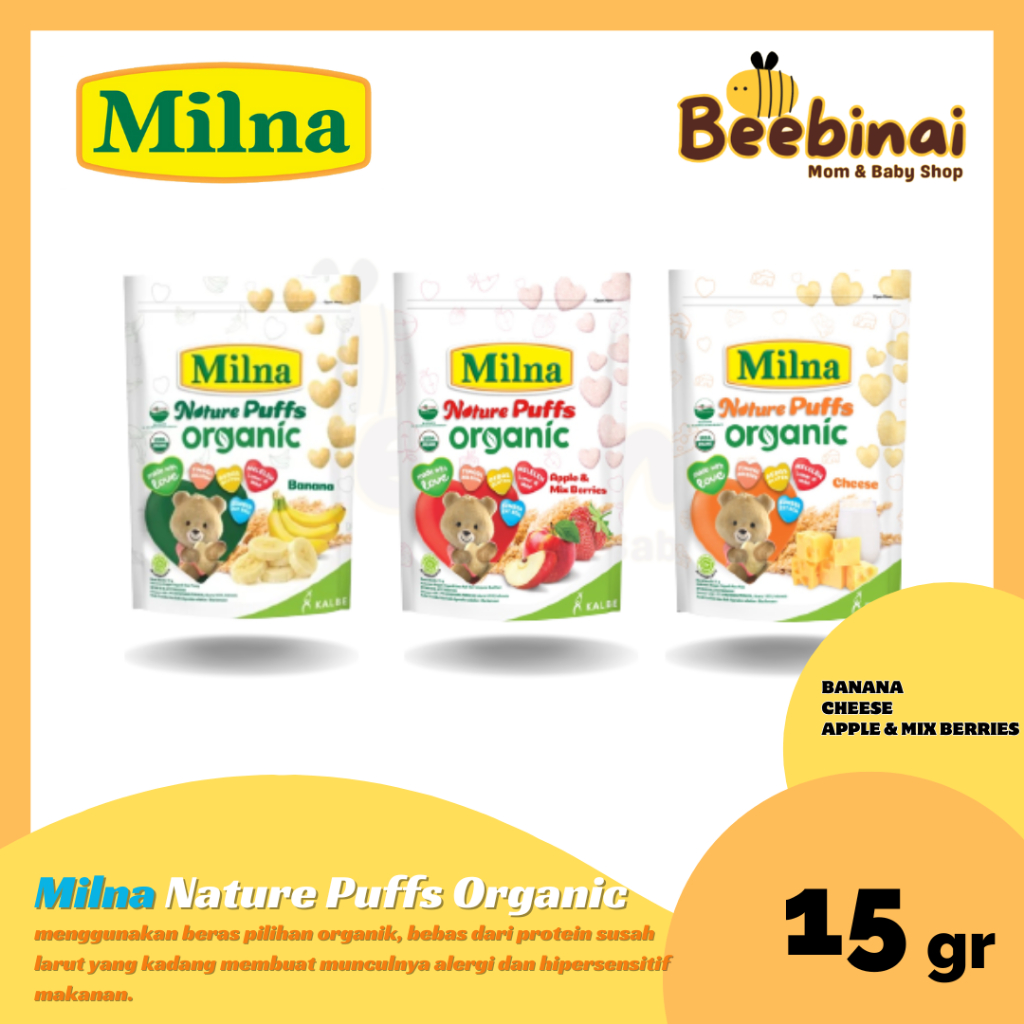 

Beebinai - Milna Nature Puff Organic Cheese, Banana, Apel & Mix Berries