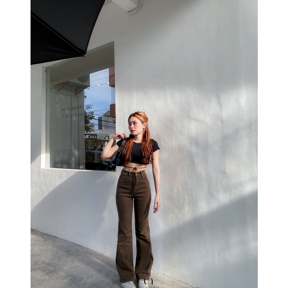 Best Product Kezia Cutbray Pants Coklat Tua - Highwaist Jeans Cutbray Best Seller