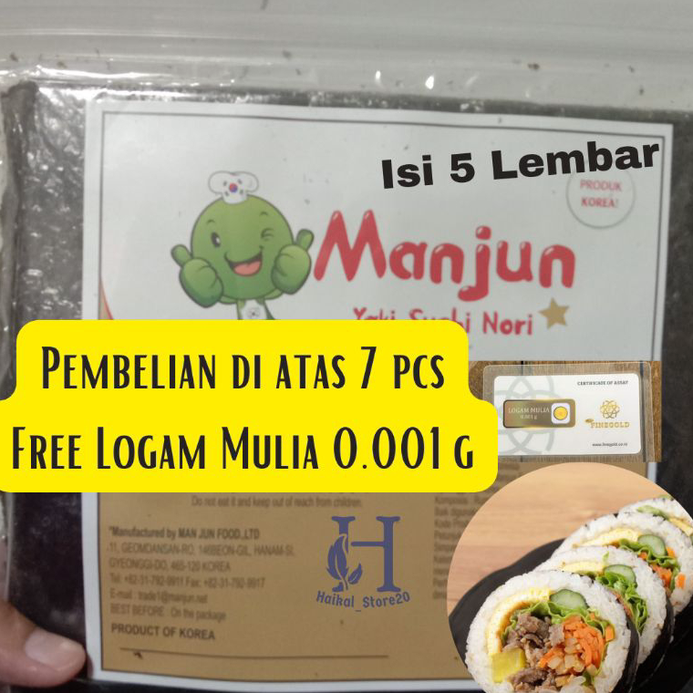 

❤[PROMO ⚡ALE!!!]❤ MANJUN Nori Sushi isi 5 Lembar Halal │ Yakinori Import Kimbab/ Gimbab │ Lembar Rumput Laut | Grade B