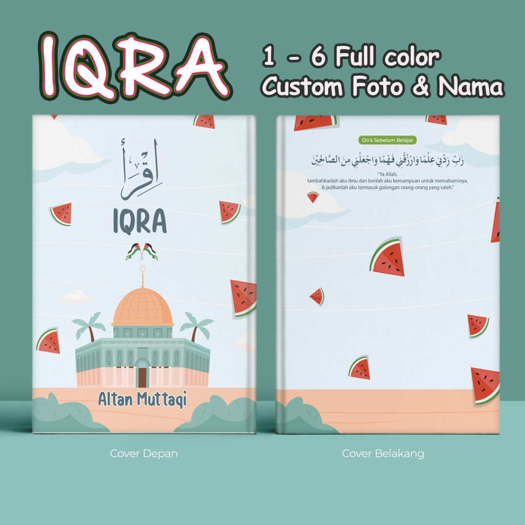 Buku Iqra Anak palestina Custom Nama & Foto Laminating
