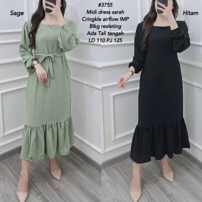 Midi Dress Sarah /Midi Dress Terbaru 2023/Midi Dress Bahan Crinkel