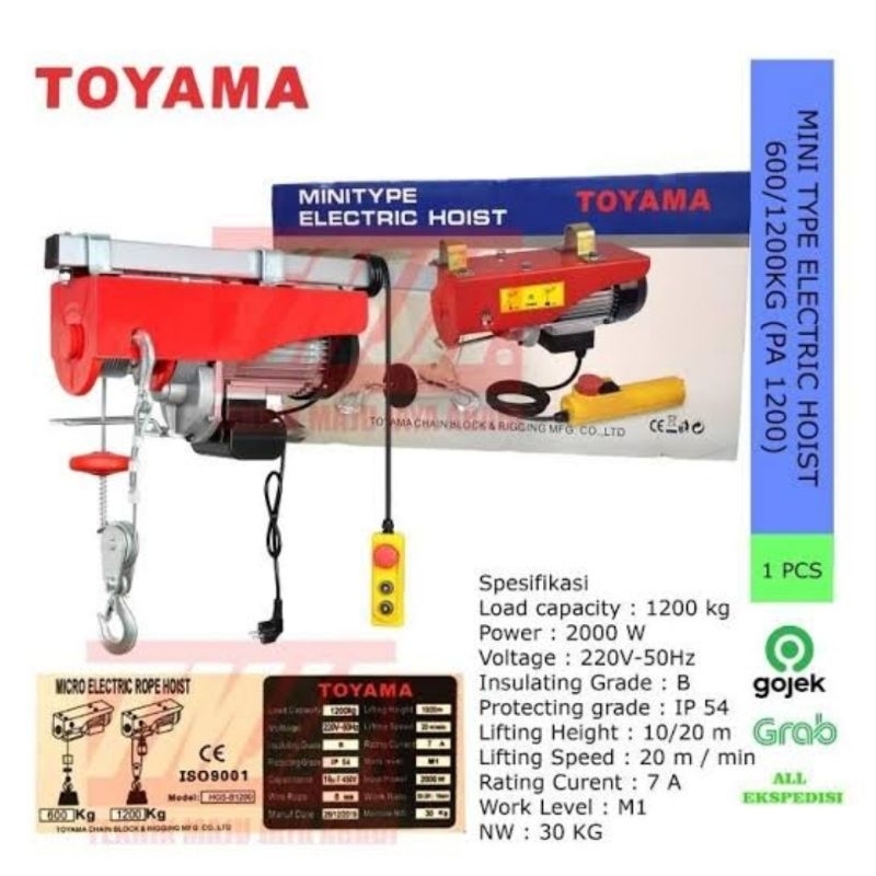 TOYAMA ELECTRIC WIRE ROPE HOIST 1 TON 1200 KG TAKEL KATROL LISTRIK 1200KG