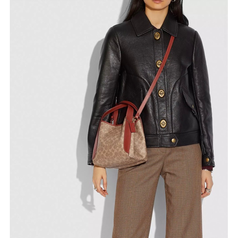 Coach Hadley Hobo Bag 21 In Signature Canvas Tan Rust AUTHENTIC