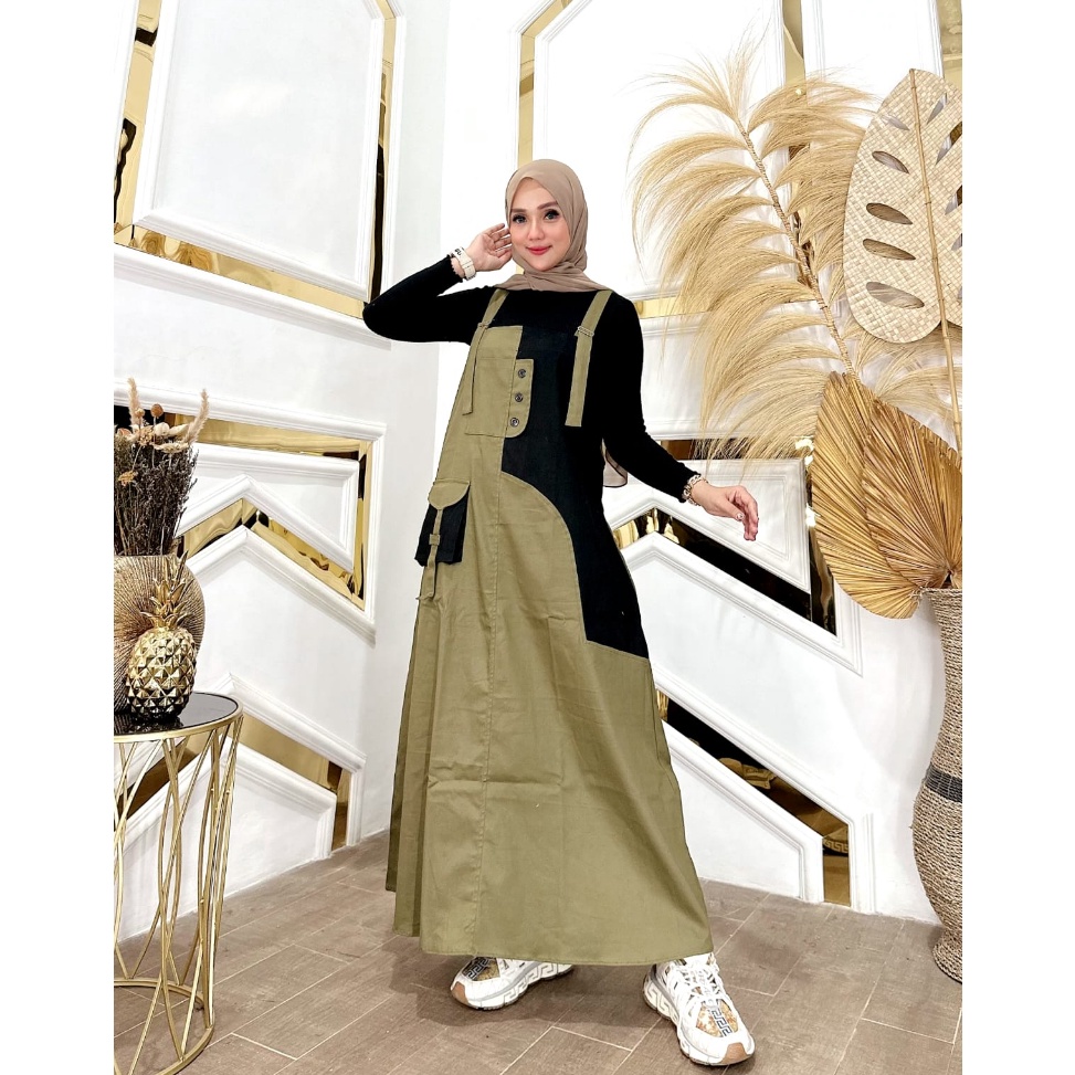 Boomingi7I2u Jinny Overall Cargo Jumpsuit Wanita Terbaru Bahan Katun Import Panjang Maxi Dress Musli