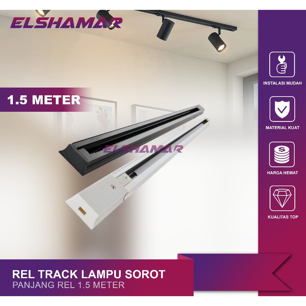Rel Tracklight 1.5m Hitam Putih Jalur Lampu Sorot Rel