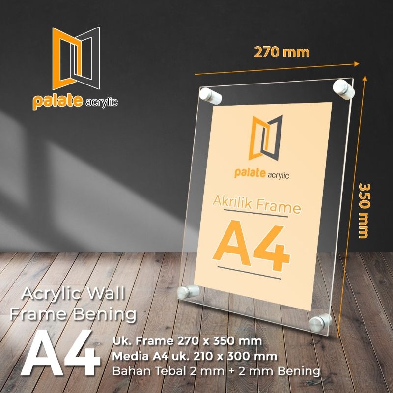 Akrilik Wall Frame A4 / Bingkai / Display Poster Akrilik A4 - 2mm+2mm