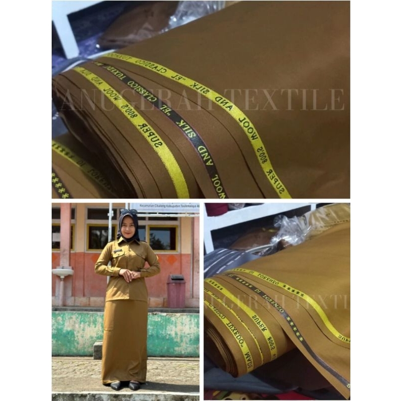 Bahan Kain Seragam Pemda PNS Wool Katun Premium Khaki Tua