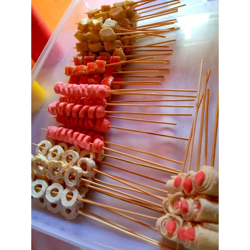 

100 tusuk SATE SUKI SEAFOOD (gratis bumbu barbeque) sate seafood sotong dan sosis