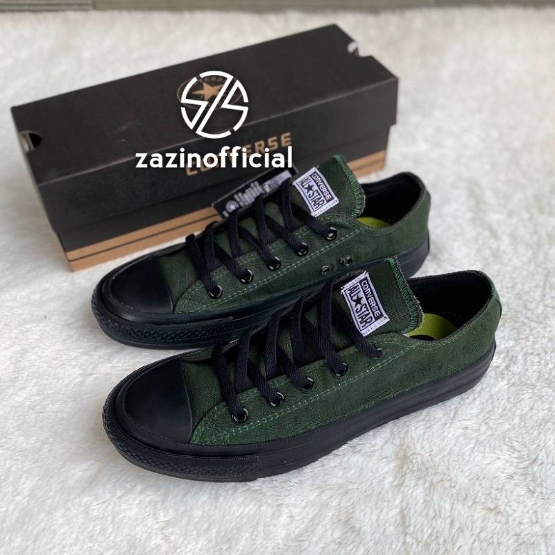 Sepatu Converse All Star Sneakers Pria Wanita Hijau Army Hitam Pendek - Sepatu Sneakers Pria Wanita 