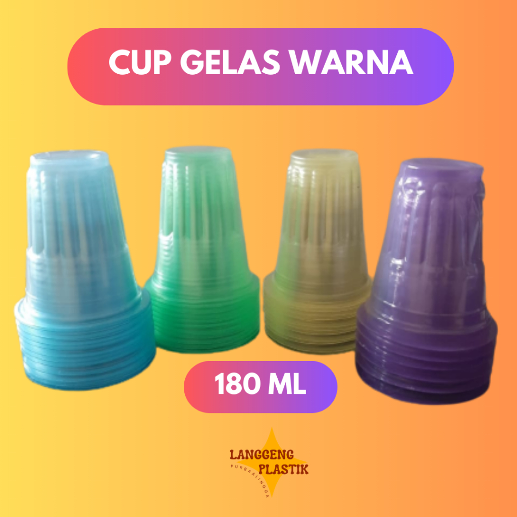 CUP GELAS WARNA UKURAN 180 ML | CUP MINUMAN
