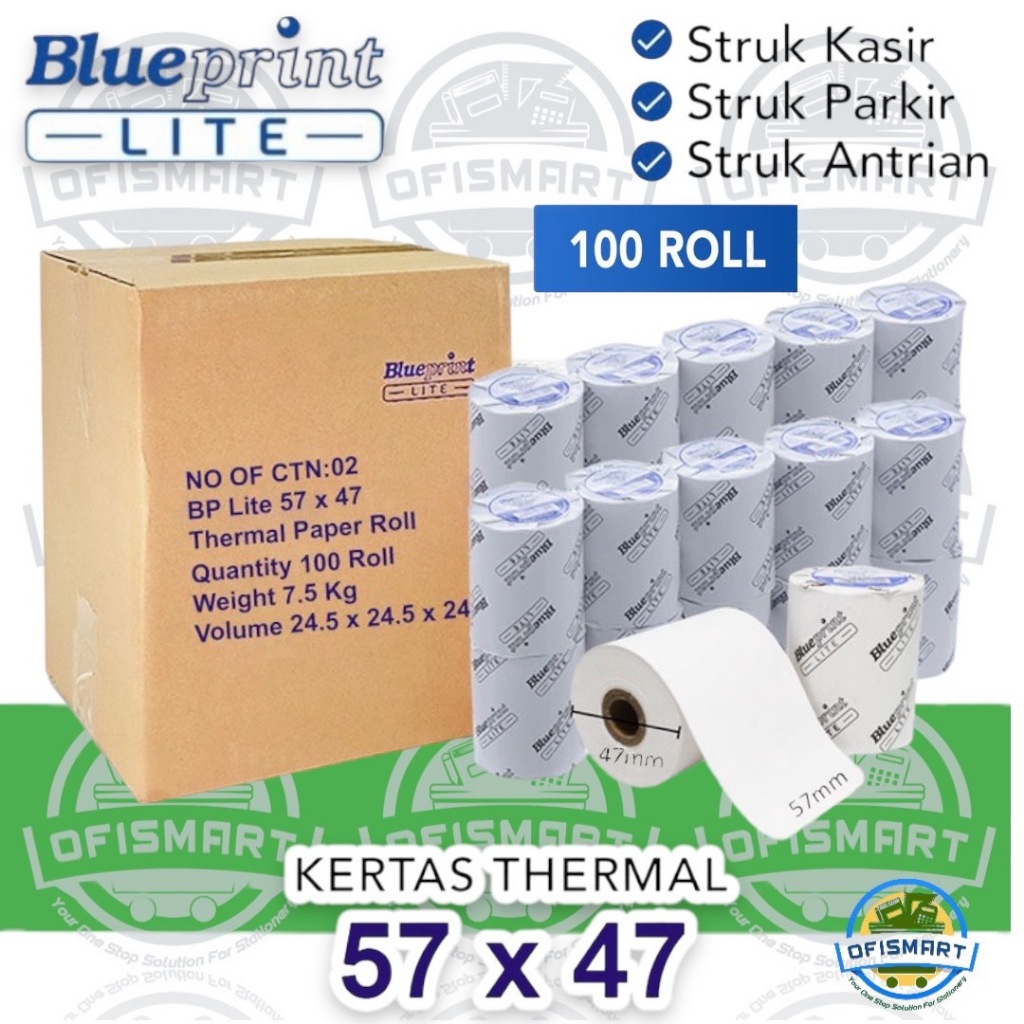 

Blueprint Lite Kertas Struk Thermal Paper 57x47mm | @1Karton=100RoL