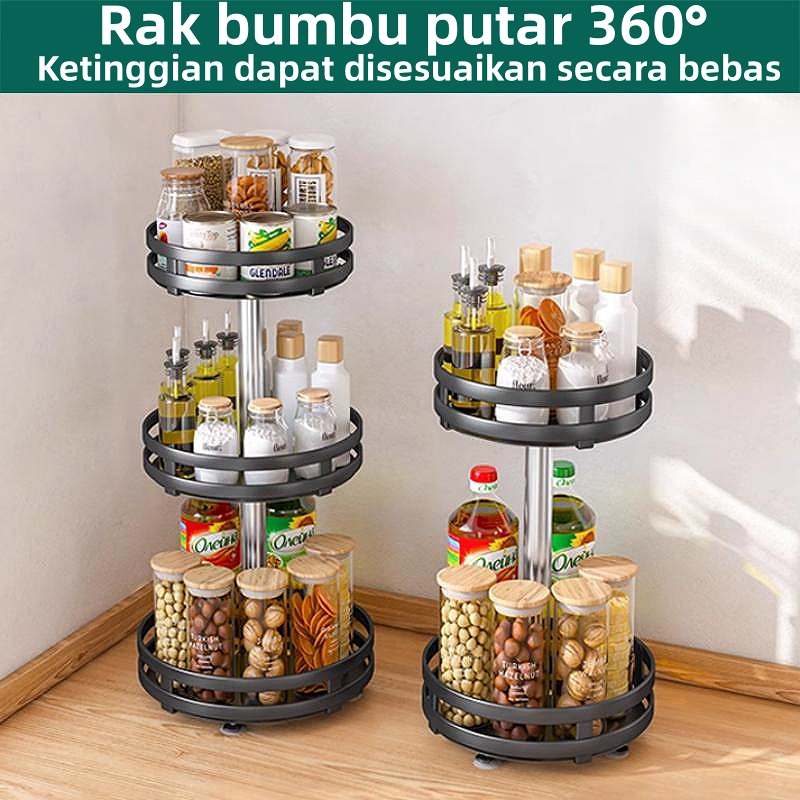 Rak Bumbu Dapur 3 Susun 360 Derajat Stainless Rotate Kitchen Spice Rak Dapur Serbaguna Kitchen Spice Rack Organizer