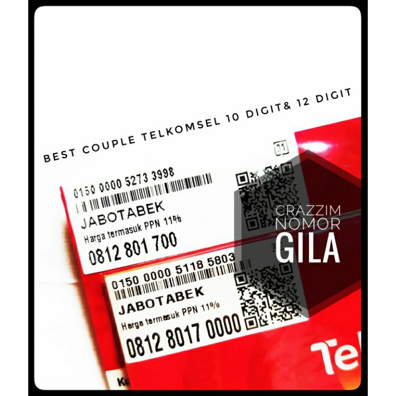 Nomor Cantik Telkomsel Prabayar Couple 12 Digit dan 10 Digit. Kartu Cantik Super Hoki. No Cantik Rib