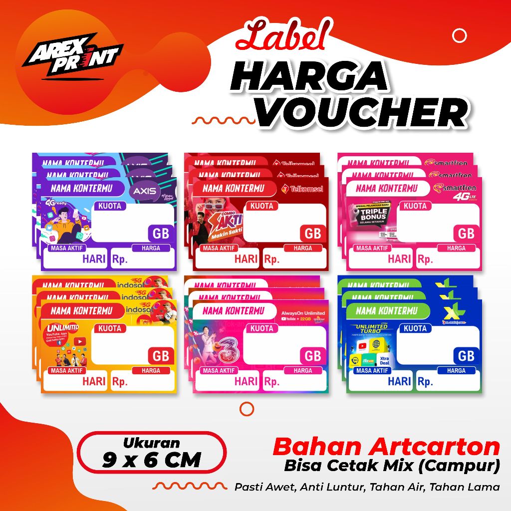 Label Harga Voucher Konter / Label Harga Paket Data /  Voucher Paket Data