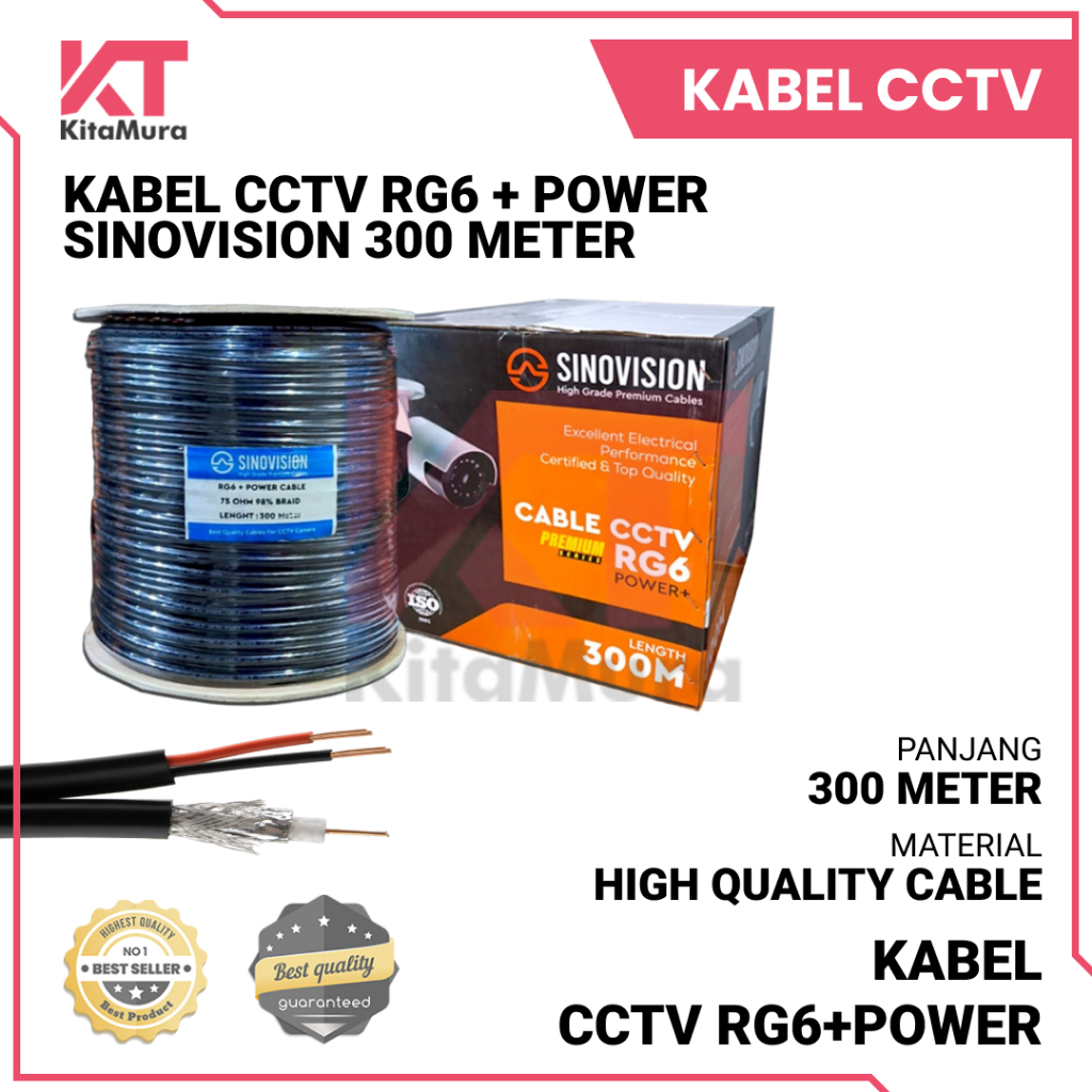 Kabel Coaxial CCTV Sinovision RG6 Plus Power 300M / 300 Meter HITAM Outdoor