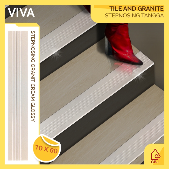 STEPNOSING TANGGA 10 X 60 GRANIT CREAM MOTIF GARIS / LIS TANGGA NOSING