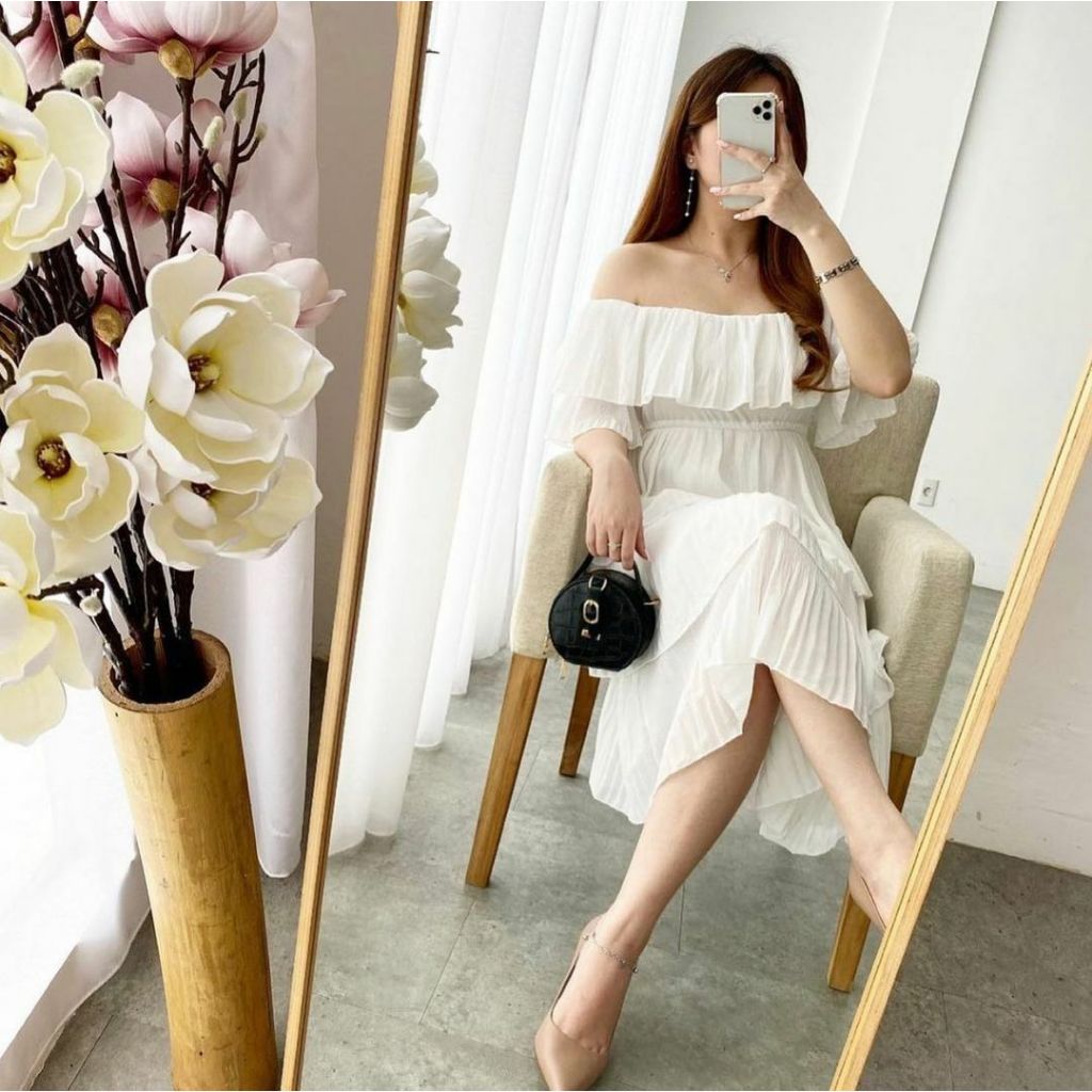 POMPOM SABRINA 4 LAYER DRESS KOREA | Dress Pesta | Dress Casual