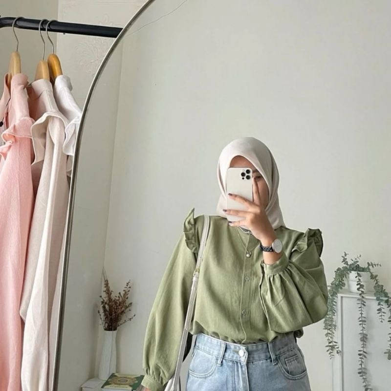 Kemeja Wanita Ruffle - Blouse Ruffle - Kemeja Linen Wanita - Yurim Blouse Ruffle