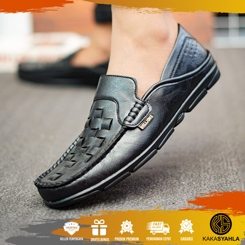 SMKA - Sepatu Pantofel Slip On Pria Kulit Sapi Asli Kualitas Premium Desain Original - Pantopel Selo