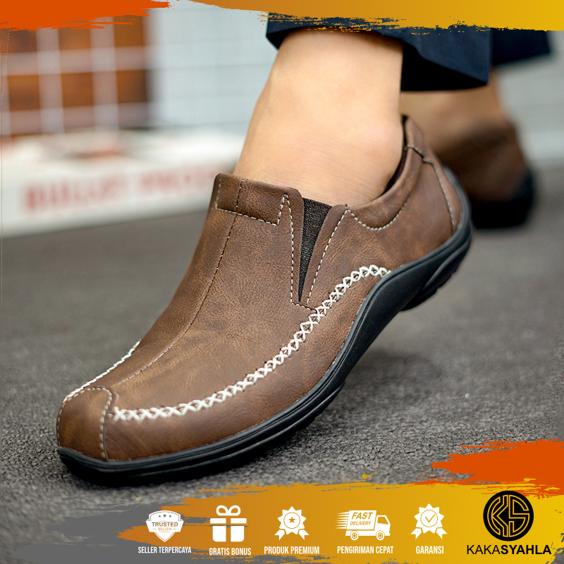 KS X GUNDA - Sepatu Pantofel Loafer Formal Slip On Pria Wanita Bahan Kulit Sapi Kualitas Premium Uku