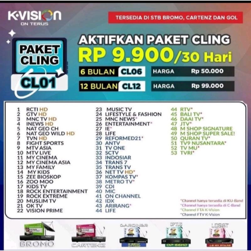 K-Vision paket cling 6 bln/180 hari MNC grup